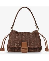 Fendi - Mamma Baguette Medium Raffia Handbag With Ff Embroidery - Lyst