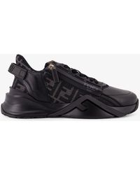 Fendi - Leather Flow Sneakers With Ff Jacquard Fabric Inserts - Lyst