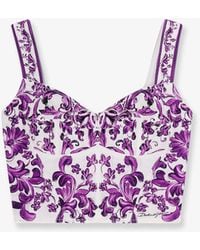 Dolce & Gabbana - Cotton Blend Bustier Top With Maiolica Print - Lyst