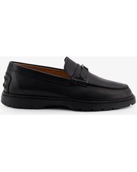 Tod's - Leather Loafers With Metal Logo - Lyst
