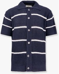 DUNST - Linen Blend Cardigan With Striped Motif - Lyst
