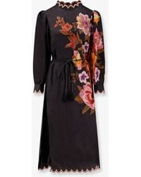 FARM Rio - Satin Midi Dress With Floral Print - Lyst