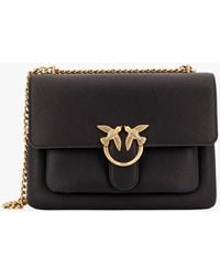Pinko - Leather Shoulder Bag With Metal Love Birds Buckle - Lyst
