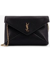 Saint Laurent - Leather Crossbody Bag With Metal Cassandre Logo - Lyst