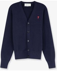 Ami Paris - Wool Cardigan With Iconic Embroidery - Lyst