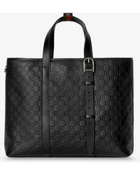 Gucci - Gg Emblem Leather Shopping Bag With Embossed Gg Motif - Lyst