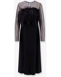Alberta Ferretti - Long Viscose Dress With Front Feather Detail - Lyst