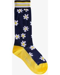 Marni Logo Detailed Floral Motif Socks - Blue