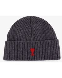 Ami Paris - Virgin Wool Hat With Embroidered Logo On The Front - Lyst