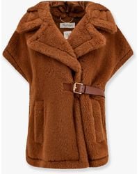 ☆MaxMara☆直営店買付☆お洒落Teddy Cape With Belt/AMATO Teddy-fabric belted cape, colonial | 