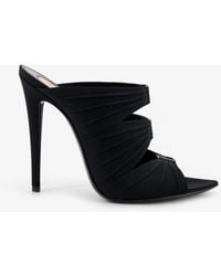 Saint Laurent - Emilie Satin Sandals With Rhinestone Logo Detail - Lyst