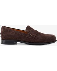 Tod's - Suede Loafers With Side Logo - Lyst