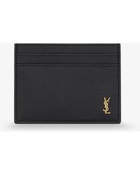 Saint Laurent - Tiny Cassandre Hammered Leather Card Holder - Lyst