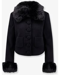 Self-Portrait - Wool Blend Blazer With Faux Fur Details - Lyst