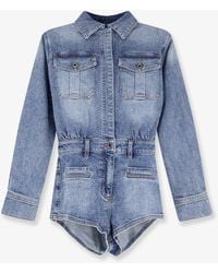 Self-Portrait - Self Portrait Denim Jumpsuit With Rhinestones - Lyst