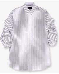 Balenciaga - Tucked Sleeve Striped Cotton Shirt - Lyst