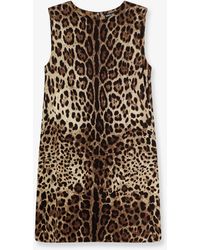 Dolce & Gabbana - Dolce & Gabbana Stretch Silk Dress With Leopard Print - Lyst