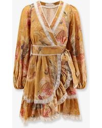 Zimmermann - Frill Cotton Short Dress With Floral Print - Lyst