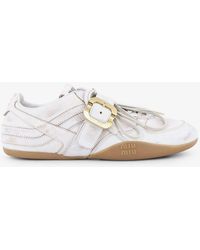Miu Miu - Used-Effect Leather Sneakers With Metal Buckle Detail - Lyst