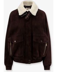 Semicouture - Suede Jacket With Fur Collar - Lyst