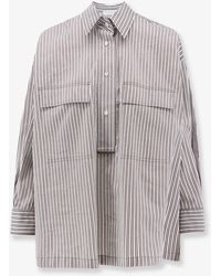 Brunello Cucinelli - Cotton And Silk Blend Shirt With Striped Pattern - Lyst