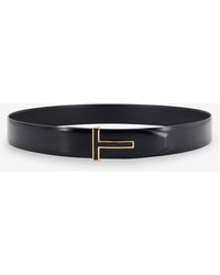 Tom Ford - Leather Belt With Metal Logo Buckle - Lyst