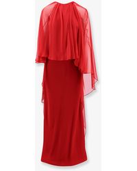 Alberta Ferretti - Viscose Long Dress With Voile Cape - Lyst