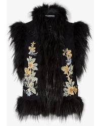 Fendi - Wool Vest With Floral Embroidery And Fox Fur Trim - Lyst