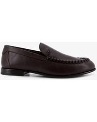 Fendi - Leather Loafers With Metal Ff Logo - Lyst