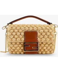 Fendi - Baguette Mini Raffia Crossbody Bag - Lyst