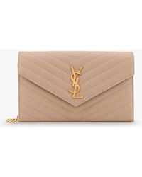 Saint Laurent - Leather Crossbody Bag With Metal Cassandre Logo - Lyst
