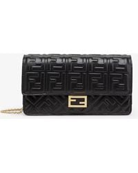 Fendi - Baguette Wallet On Chain Leather Shoulder Bag With Ff Motif - Lyst