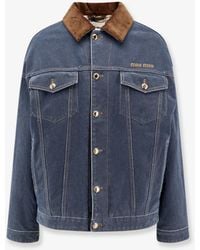 Miu Miu - Denim Padded Jacket With Corduroy Collar - Lyst