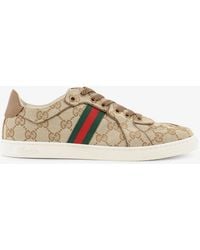 Gucci - Stretch Gg Fabric Sneakers With Nastro Web On The Side - Lyst