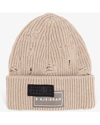 MM6 by Maison Martin Margiela - Wool Blend Beanie Hat With Distressed Effect - Lyst