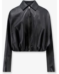 Loewe - Cropped Leather Jacket With Back Logo Patch - Lyst