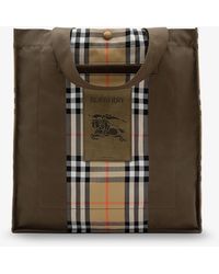 Burberry - Tote Trench Check Canvas Shoulder Bag With Suede Logo Label On The Front - Lyst