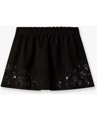 Golden Goose - Cotton Blend Midi Skirt With Floral Sequin And Crystal Details - Lyst