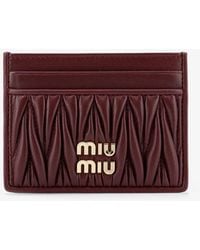 Miu Miu - Matelasse Leather Card Holder With Metal Lettering Logo - Lyst