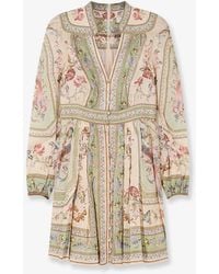 Zimmermann - Roselight Plunge Tapestry Print Linen Dress - Lyst