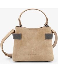 Brunello Cucinelli - Suede Shoulder Bag With Monili Detail - Lyst
