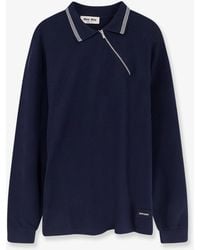 Miu Miu - Cotton Polo Shirt With Asymmetric Metal Zip Detail - Lyst