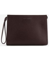 Orciani - Hammered Leather Clutch With Logo On The Front - Lyst