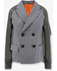 Sacai - Wool Blazer With Nylon Sleeves - Lyst