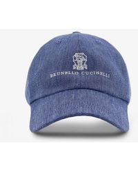 Brunello Cucinelli - Linen And Virgin Wool Blend Hat With Embroidered Logo On The Front - Lyst