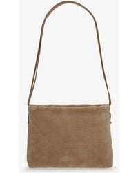Brunello Cucinelli - Suede Shoulder Bag With Logo On The Front - Lyst