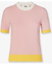 Fendi - Cotton And Silk Sweater With All-Over Ff Motif - Lyst