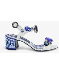 Dolce & Gabbana - Dolce & Gabbana Patent Leather Sandals With Maiolica Print - Lyst