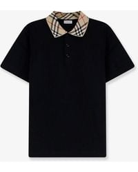 Burberry - Cotton Polo Shirt With Check Collar Detail - Lyst