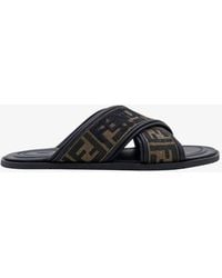 Fendi - Ff Jacquard Fabric Sandals With Embroidered Logo - Lyst